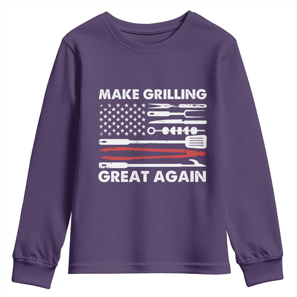 Funny BBQ Grilling Pitmaster Youth Sweatshirt Make Grilling Great Again Chef Smoking Tools TS09 Purple Print Your Wear