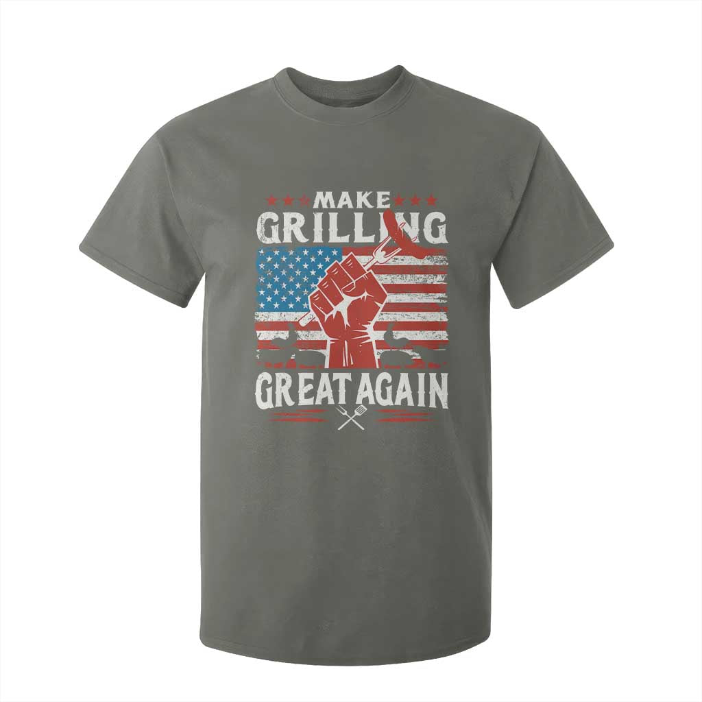 Funny BBQ Lover T Shirt For Kid Make Grilling Great Again Smoker Grill Sausages TS09 Military Green Print Your Wear
