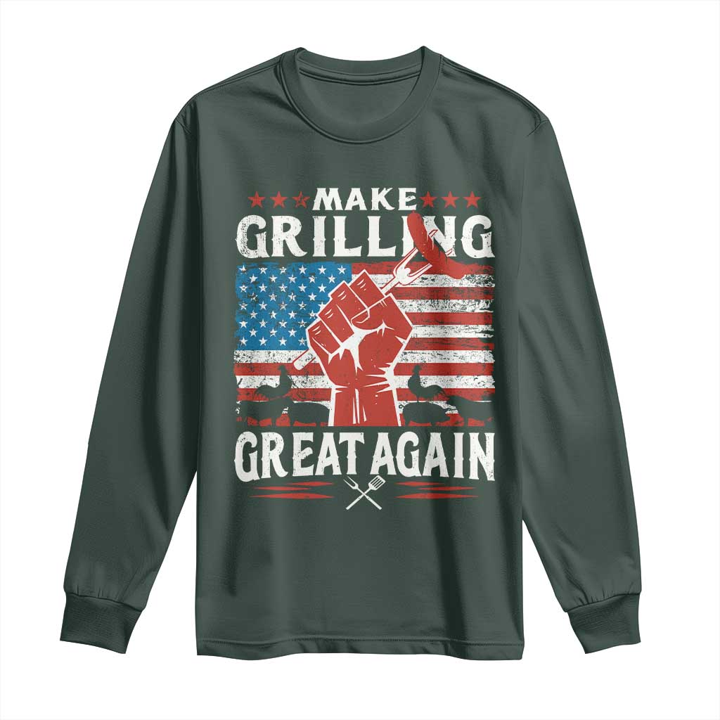 Funny BBQ Lover Long Sleeve Shirt Make Grilling Great Again Smoker Grill Sausages TS09 Dark Forest Green Print Your Wear