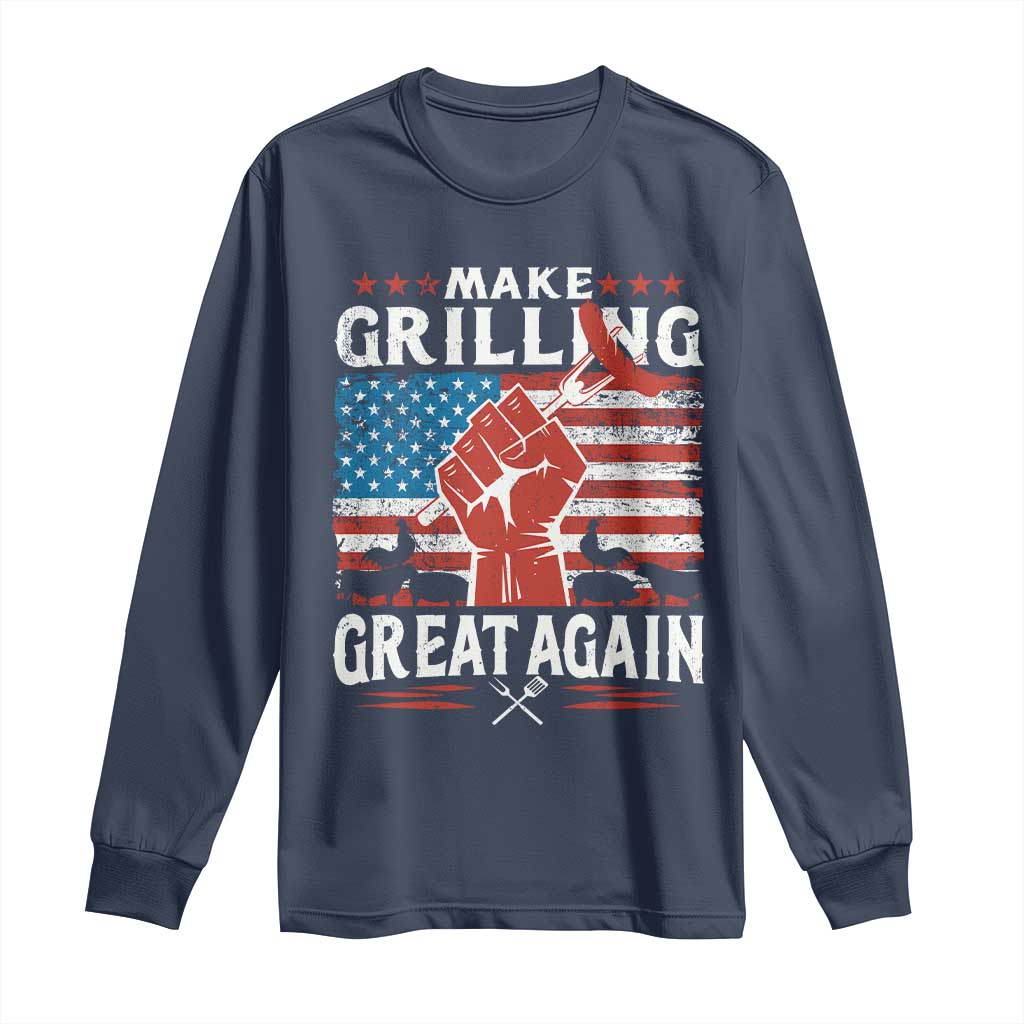 Funny BBQ Lover Long Sleeve Shirt Make Grilling Great Again Smoker Grill Sausages TS09 Navy Print Your Wear
