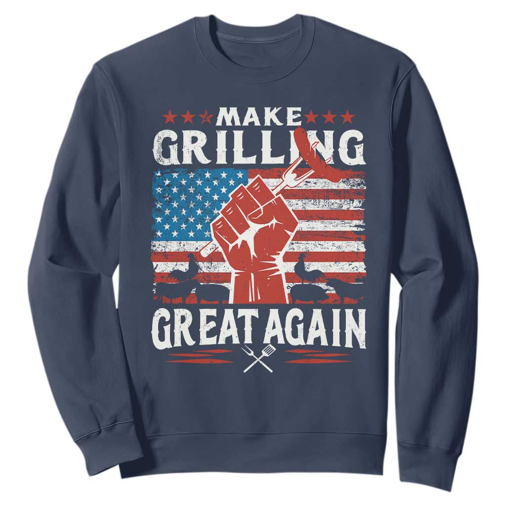 Funny BBQ Lover Sweatshirt Make Grilling Great Again Smoker Grill Sausages TS09 Navy Print Your Wear