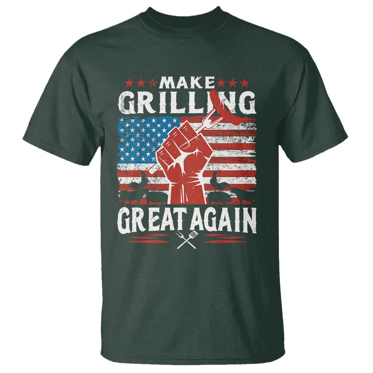 Funny BBQ Lover T Shirt Make Grilling Great Again Smoker Grill Sausages TS09 Dark Forest Green Print Your Wear