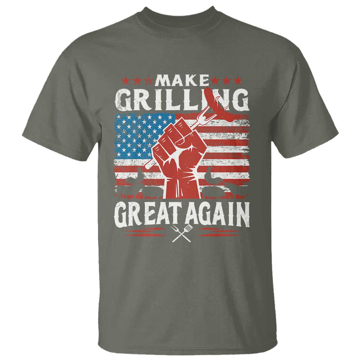 Funny BBQ Lover T Shirt Make Grilling Great Again Smoker Grill Sausages TS09 Military Green Print Your Wear