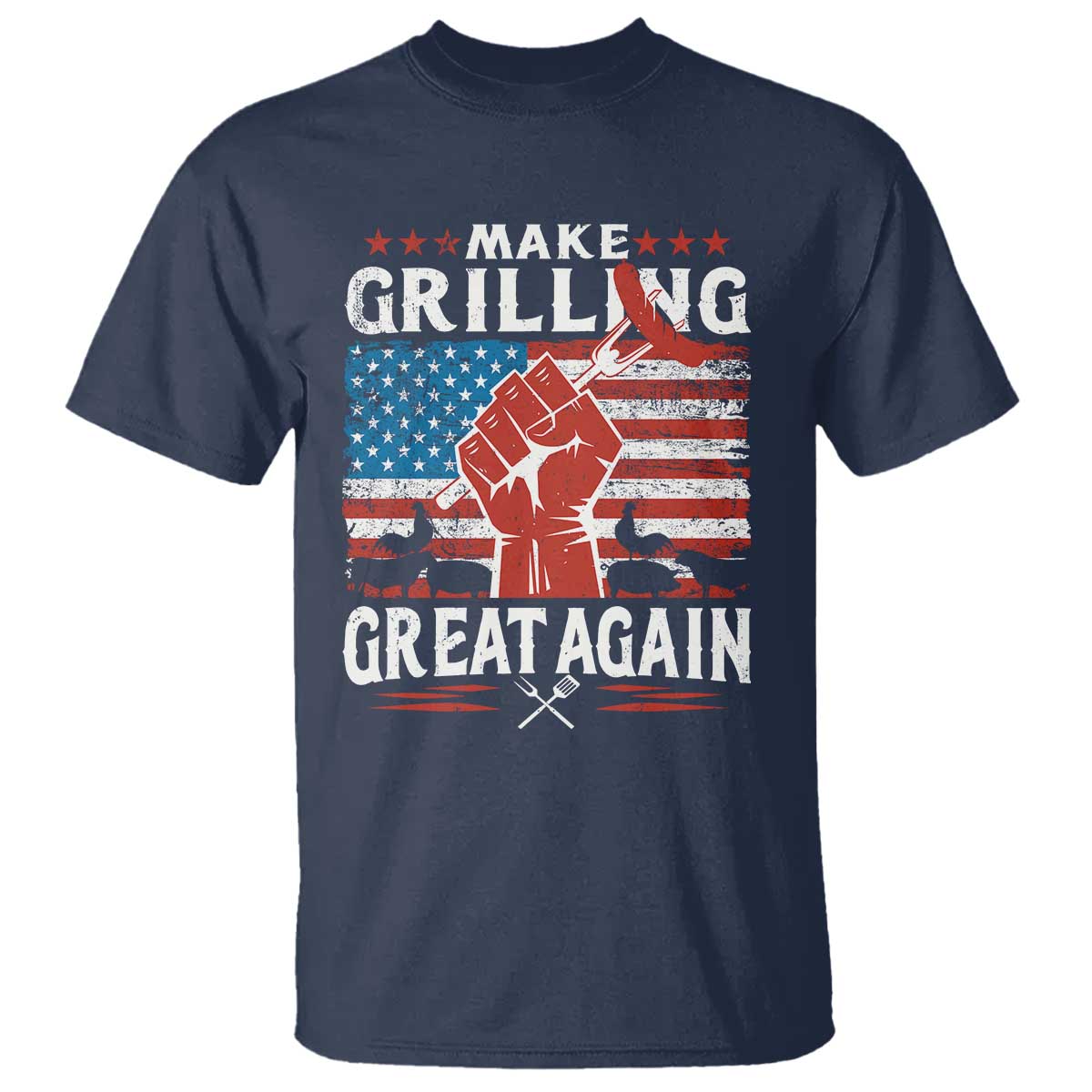 Funny BBQ Lover T Shirt Make Grilling Great Again Smoker Grill Sausages TS09 Navy Print Your Wear