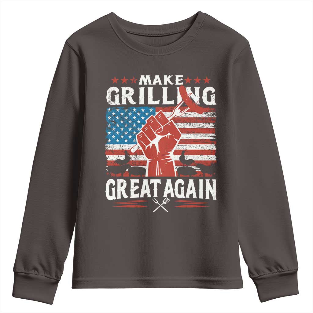 Funny BBQ Lover Youth Sweatshirt Make Grilling Great Again Smoker Grill Sausages TS09 Dark Chocolate Print Your Wear