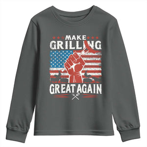 Funny BBQ Lover Youth Sweatshirt Make Grilling Great Again Smoker Grill Sausages TS09 Dark Heather Print Your Wear
