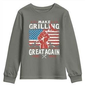 Funny BBQ Lover Youth Sweatshirt Make Grilling Great Again Smoker Grill Sausages TS09 Military Green Print Your Wear