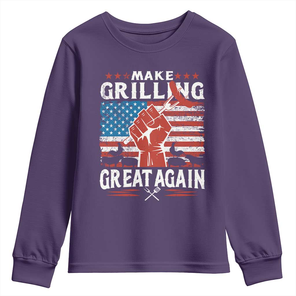 Funny BBQ Lover Youth Sweatshirt Make Grilling Great Again Smoker Grill Sausages TS09 Purple Print Your Wear