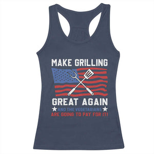 Funny BBQ Lover Racerback Tank Top Make Grilling Great Again And The Vegetarians Are Going To Pay For It TS09 Navy Print Your Wear