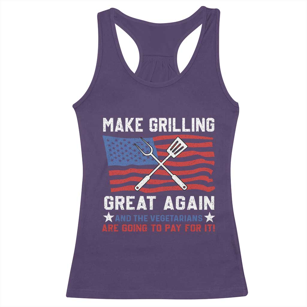 Funny BBQ Lover Racerback Tank Top Make Grilling Great Again And The Vegetarians Are Going To Pay For It TS09 Purple Print Your Wear