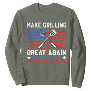 Funny BBQ Lover Sweatshirt Make Grilling Great Again And The Vegetarians Are Going To Pay For It TS09 Military Green Print Your Wear