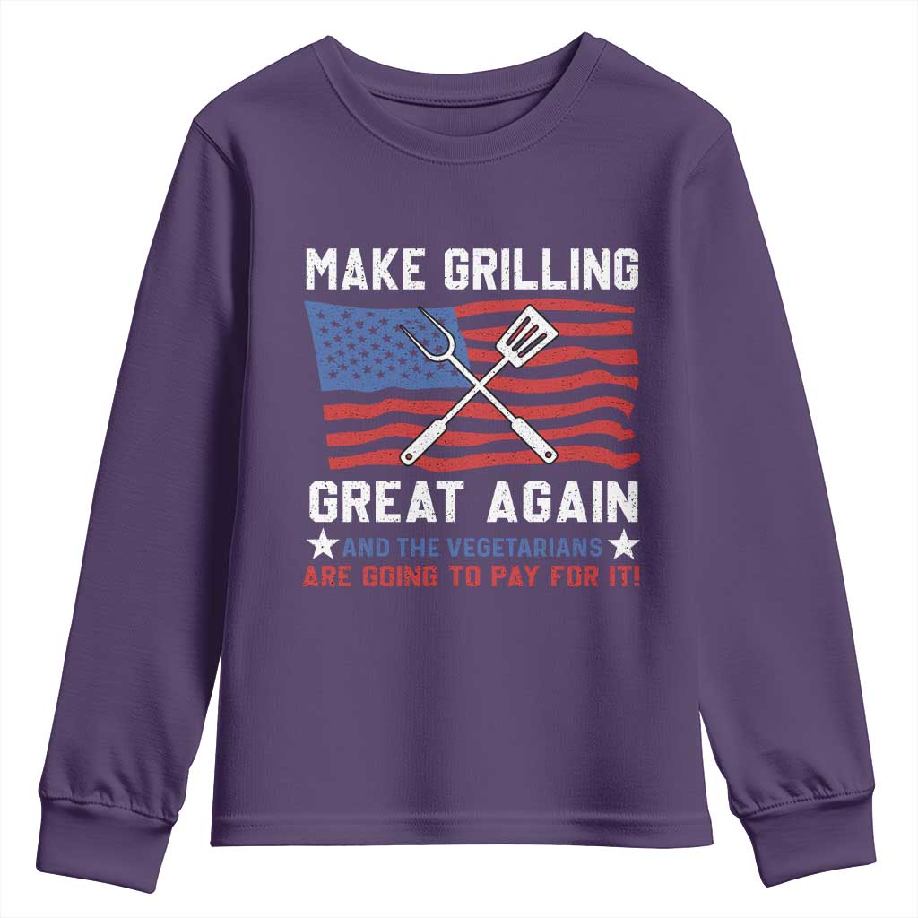 Funny BBQ Lover Youth Sweatshirt Make Grilling Great Again And The Vegetarians Are Going To Pay For It TS09 Purple Print Your Wear
