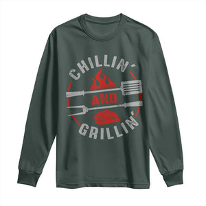 Funny BBQ Lover Long Sleeve Shirt Chillin And Grillin Smoker Grilling Pitmaster TS09 Dark Forest Green Print Your Wear