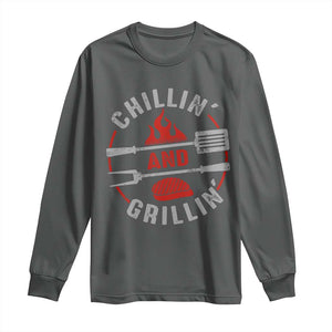 Funny BBQ Lover Long Sleeve Shirt Chillin And Grillin Smoker Grilling Pitmaster TS09 Dark Heather Print Your Wear