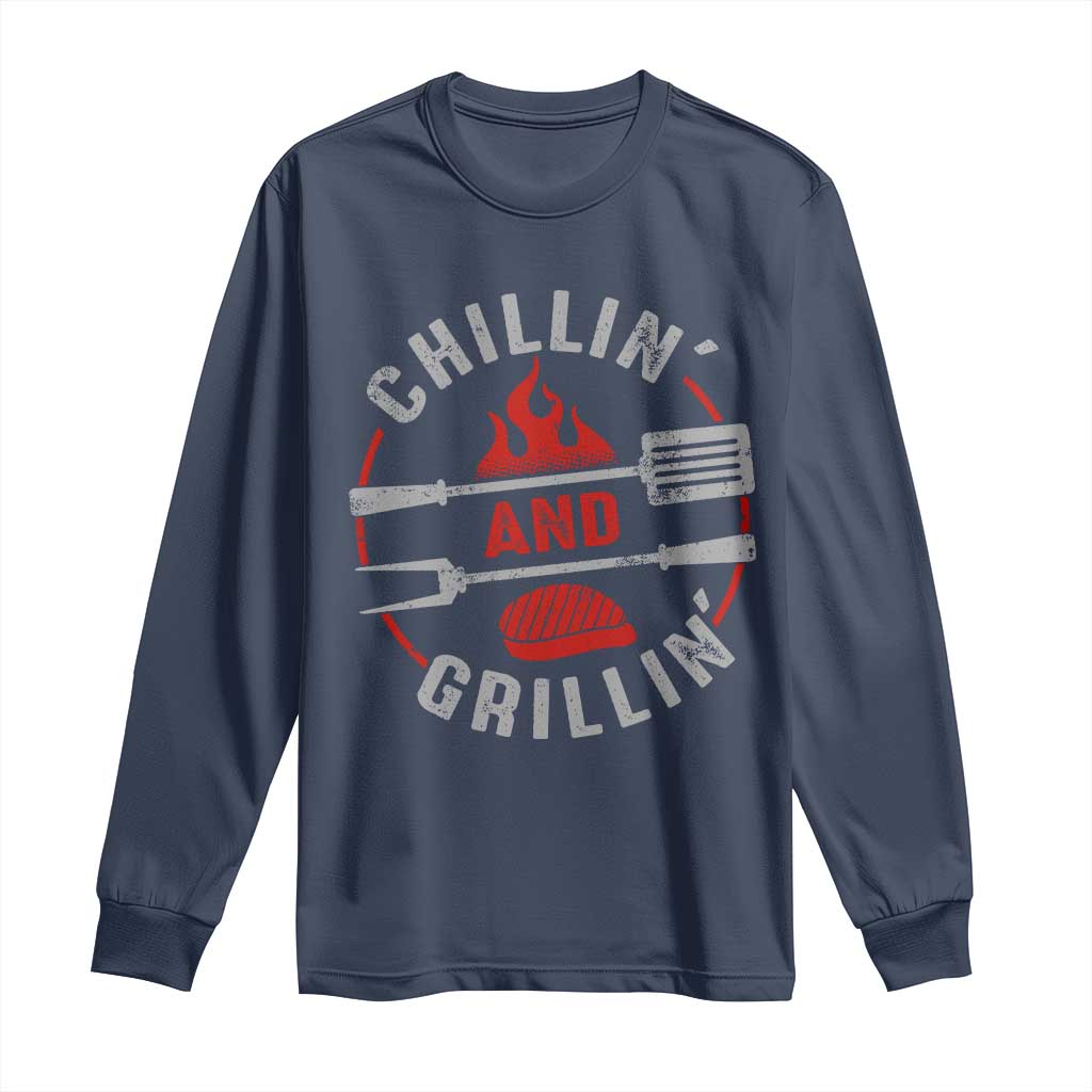 Funny BBQ Lover Long Sleeve Shirt Chillin And Grillin Smoker Grilling Pitmaster TS09 Navy Print Your Wear