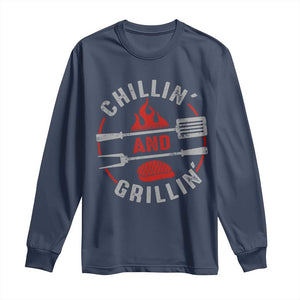 Funny BBQ Lover Long Sleeve Shirt Chillin And Grillin Smoker Grilling Pitmaster TS09 Navy Print Your Wear