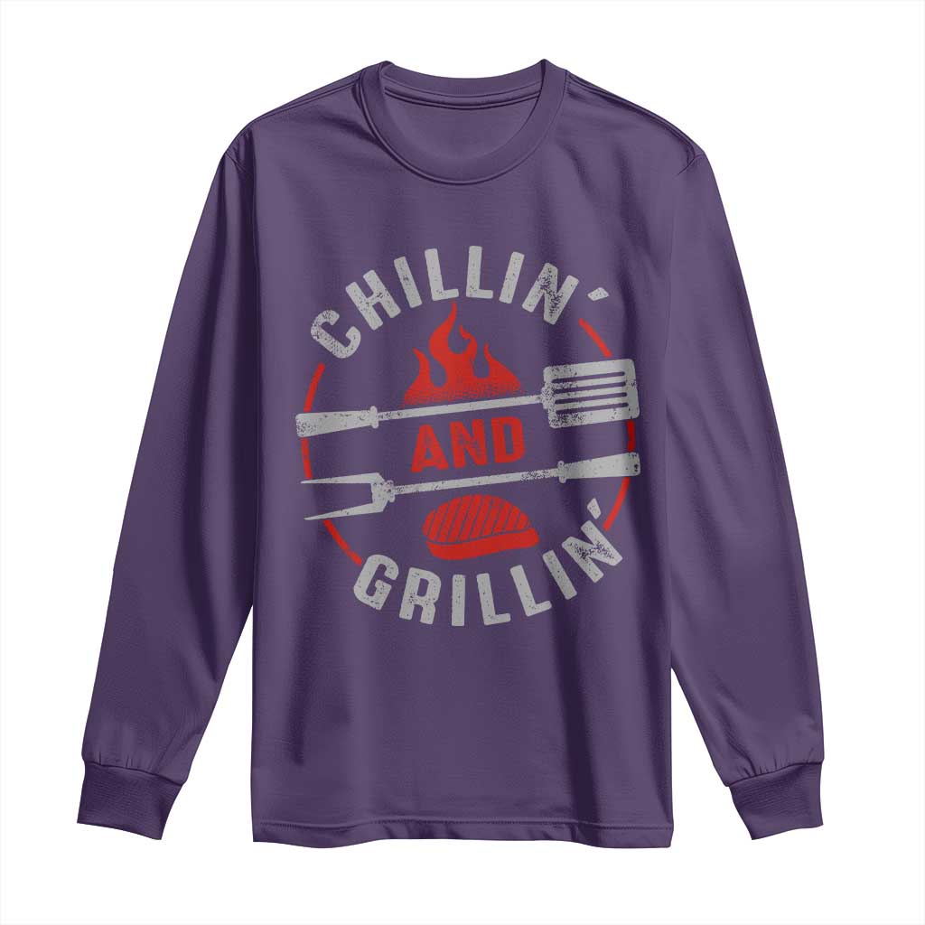 Funny BBQ Lover Long Sleeve Shirt Chillin And Grillin Smoker Grilling Pitmaster TS09 Purple Print Your Wear