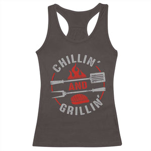 Funny BBQ Lover Racerback Tank Top Chillin And Grillin Smoker Grilling Pitmaster TS09 Dark Chocolate Print Your Wear