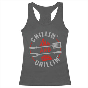 Funny BBQ Lover Racerback Tank Top Chillin And Grillin Smoker Grilling Pitmaster TS09 Dark Heather Print Your Wear