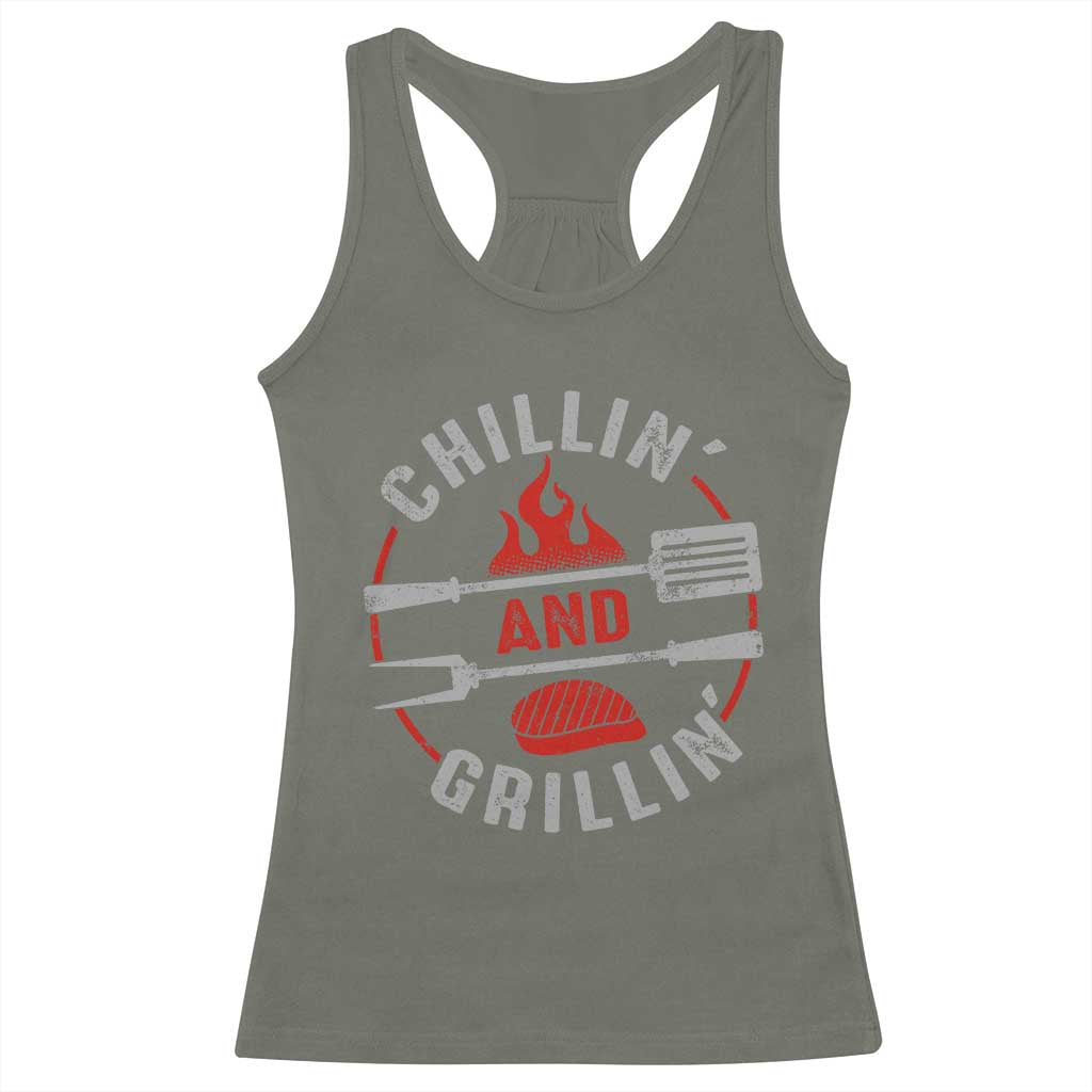 Funny BBQ Lover Racerback Tank Top Chillin And Grillin Smoker Grilling Pitmaster TS09 Military Green Print Your Wear