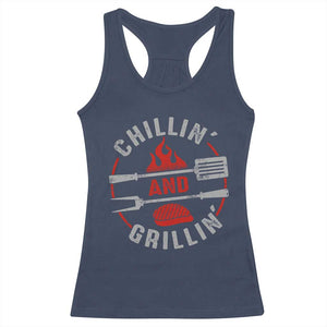 Funny BBQ Lover Racerback Tank Top Chillin And Grillin Smoker Grilling Pitmaster TS09 Navy Print Your Wear