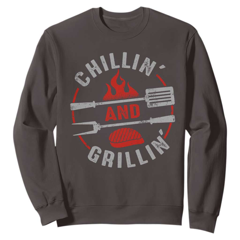 Funny BBQ Lover Sweatshirt Chillin And Grillin Smoker Grilling Pitmaster TS09 Dark Chocolate Print Your Wear
