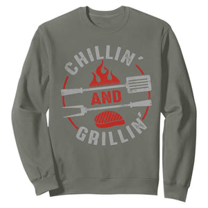 Funny BBQ Lover Sweatshirt Chillin And Grillin Smoker Grilling Pitmaster TS09 Military Green Print Your Wear