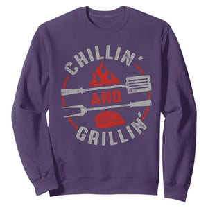 Funny BBQ Lover Sweatshirt Chillin And Grillin Smoker Grilling Pitmaster TS09 Purple Print Your Wear