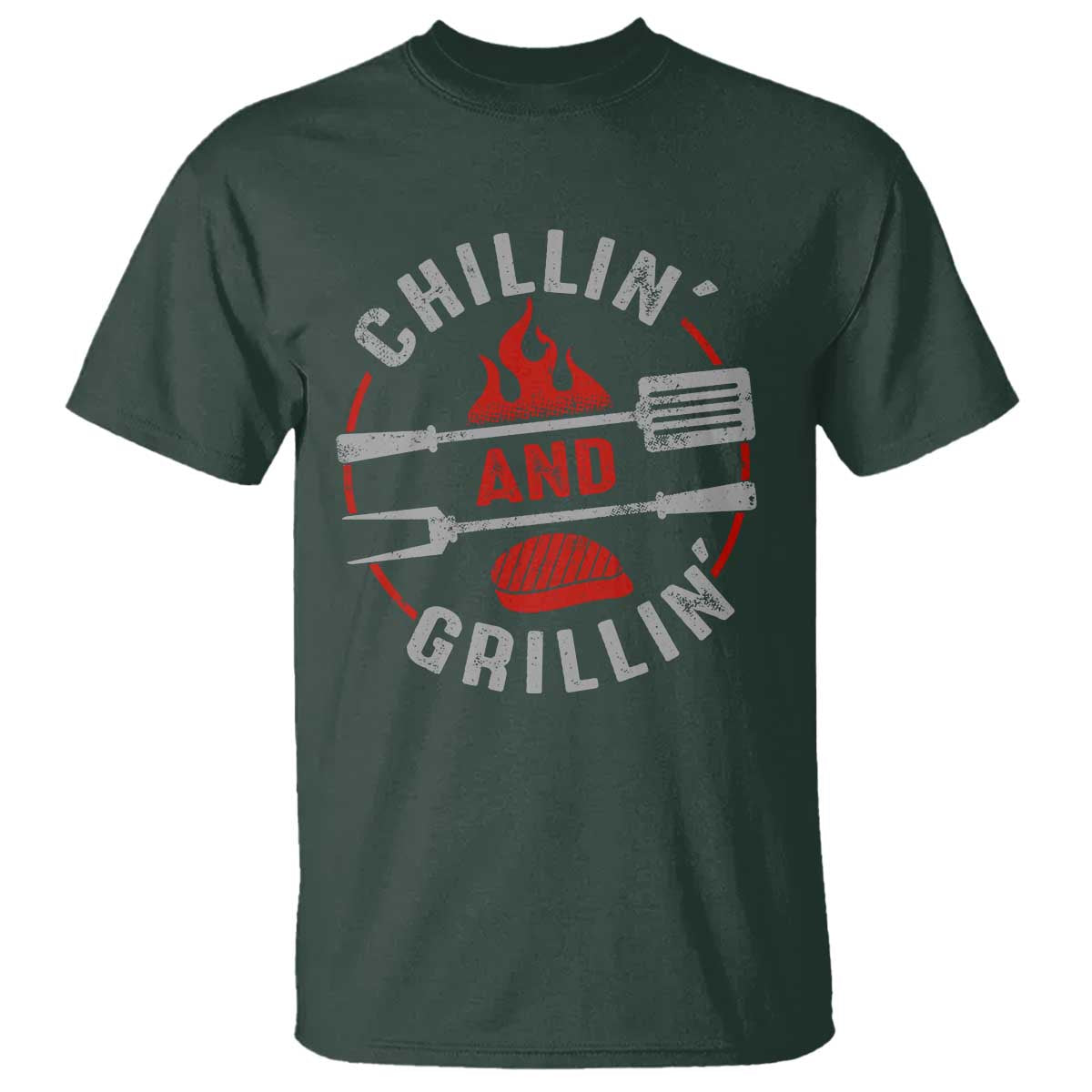 Funny BBQ Lover T Shirt Chillin And Grillin Smoker Grilling Pitmaster TS09 Dark Forest Green Print Your Wear