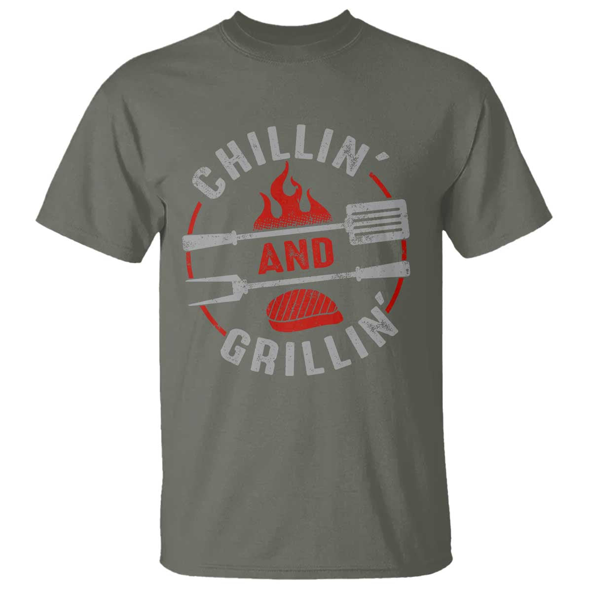 Funny BBQ Lover T Shirt Chillin And Grillin Smoker Grilling Pitmaster TS09 Military Green Print Your Wear