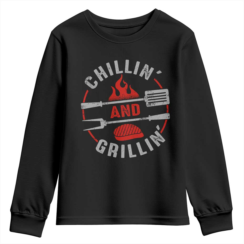 Funny BBQ Lover Youth Sweatshirt Chillin And Grillin Smoker Grilling Pitmaster TS09 Black Print Your Wear