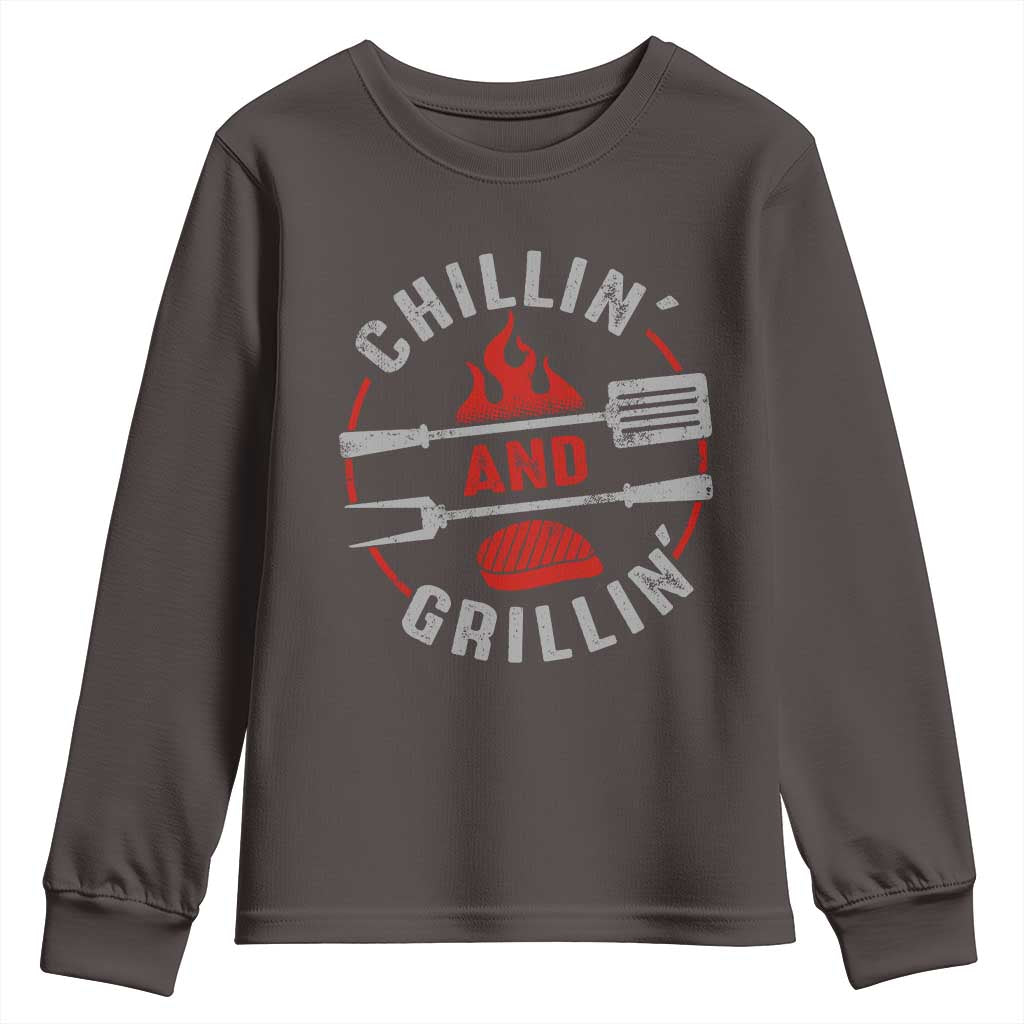 Funny BBQ Lover Youth Sweatshirt Chillin And Grillin Smoker Grilling Pitmaster TS09 Dark Chocolate Print Your Wear