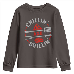 Funny BBQ Lover Youth Sweatshirt Chillin And Grillin Smoker Grilling Pitmaster TS09 Dark Chocolate Print Your Wear