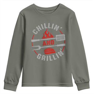 Funny BBQ Lover Youth Sweatshirt Chillin And Grillin Smoker Grilling Pitmaster TS09 Military Green Print Your Wear