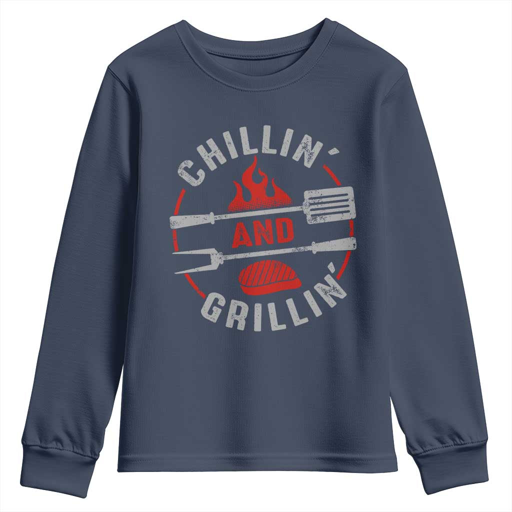 Funny BBQ Lover Youth Sweatshirt Chillin And Grillin Smoker Grilling Pitmaster TS09 Navy Print Your Wear