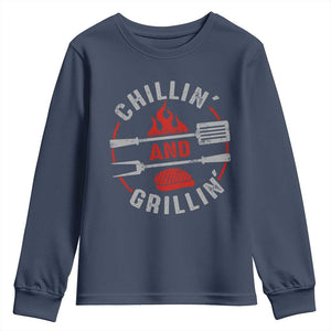 Funny BBQ Lover Youth Sweatshirt Chillin And Grillin Smoker Grilling Pitmaster TS09 Navy Print Your Wear