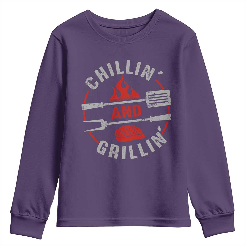 Funny BBQ Lover Youth Sweatshirt Chillin And Grillin Smoker Grilling Pitmaster TS09 Purple Print Your Wear