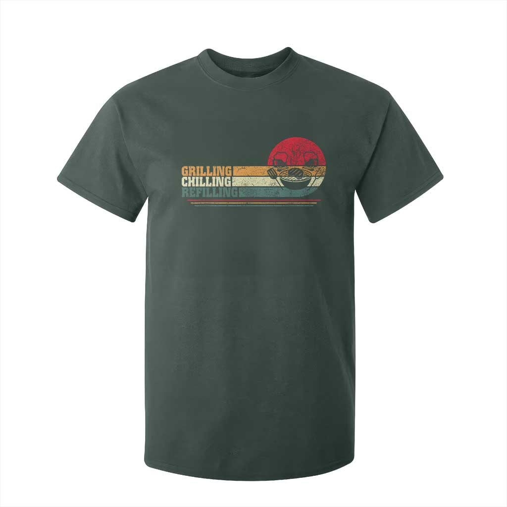 Funny BBQ Lover T Shirt For Kid Grilling Chillin' Refillin Beer Drinking Smoker Grilling Pitmaster TS09 Dark Forest Green Print Your Wear