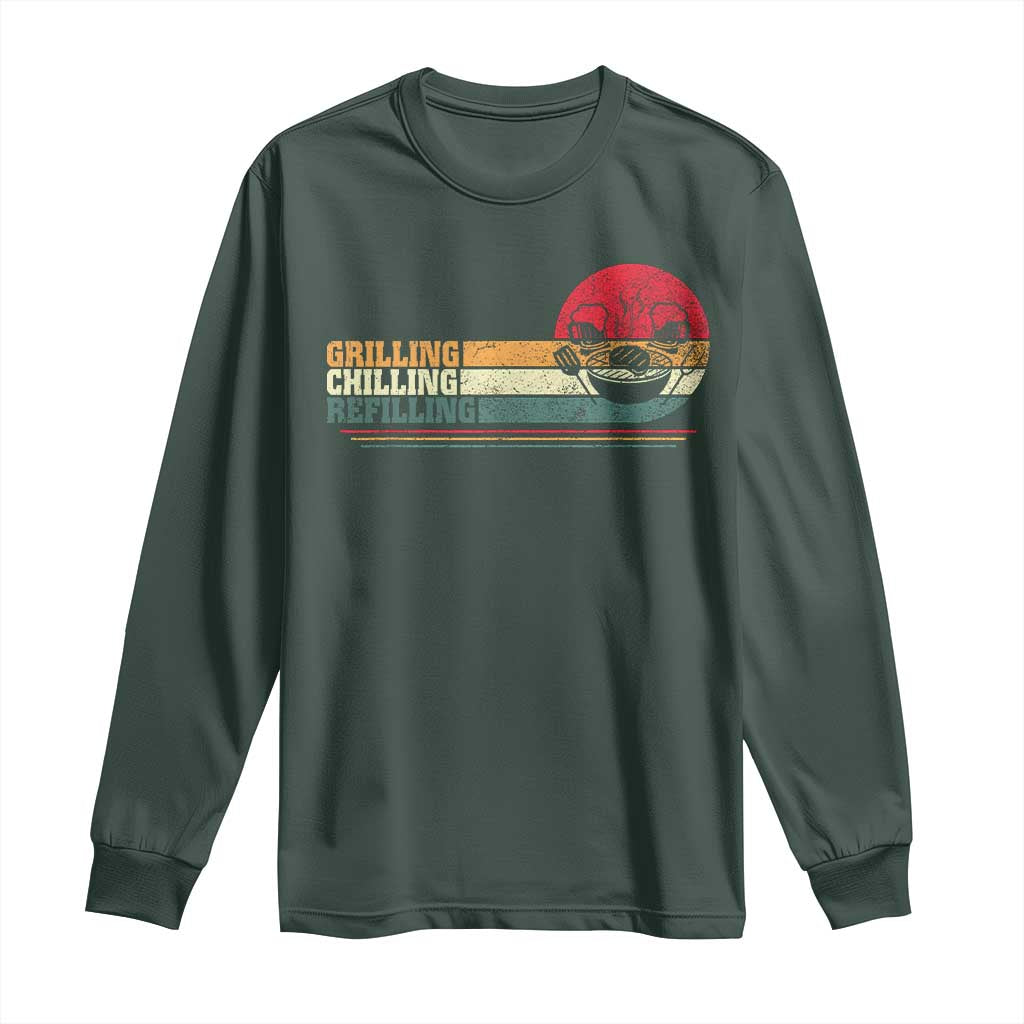 Funny BBQ Lover Long Sleeve Shirt Grilling Chillin' Refillin Beer Drinking Smoker Grilling Pitmaster TS09 Dark Forest Green Print Your Wear