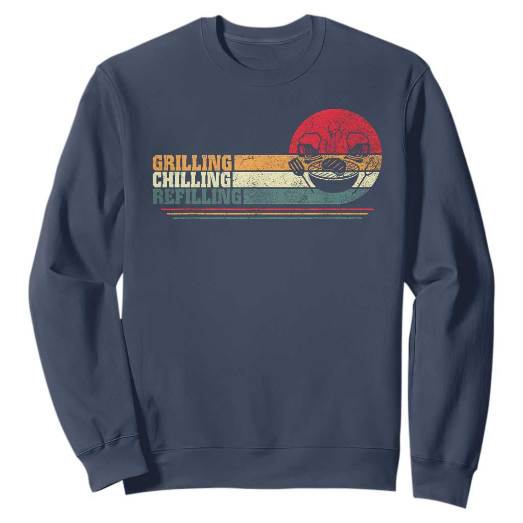 Funny BBQ Lover Sweatshirt Grilling Chillin' Refillin Beer Drinking Smoker Grilling Pitmaster TS09 Navy Print Your Wear