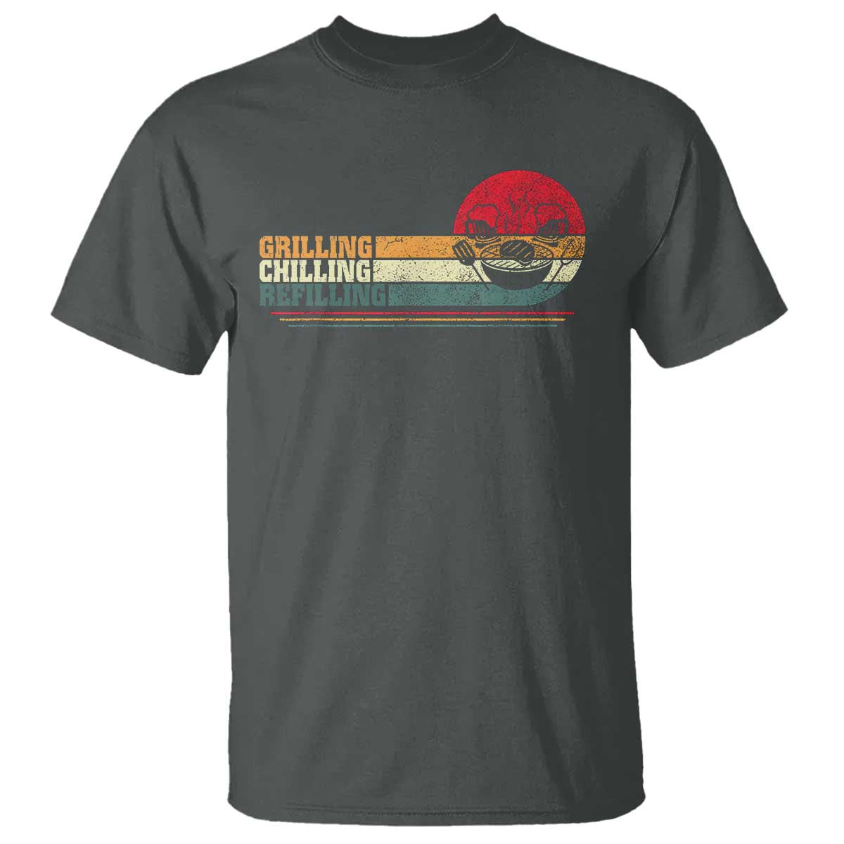 Funny BBQ Lover T Shirt Grilling Chillin' Refillin Beer Drinking Smoker Grilling Pitmaster TS09 Dark Heather Print Your Wear