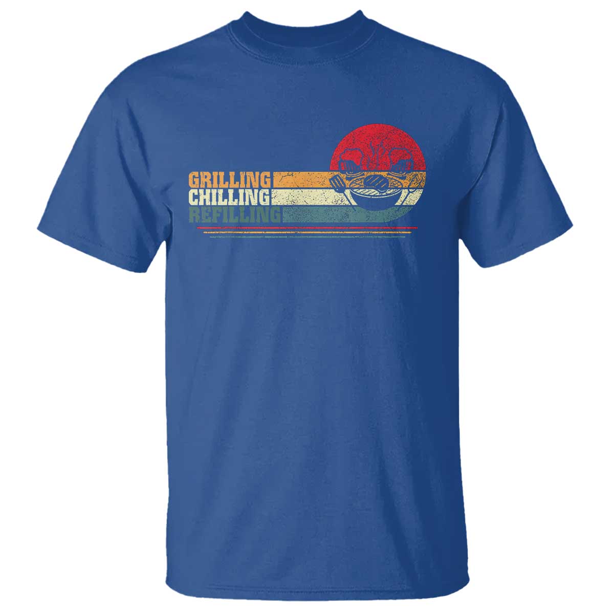 Funny BBQ Lover T Shirt Grilling Chillin' Refillin Beer Drinking Smoker Grilling Pitmaster TS09 Royal Blue Print Your Wear