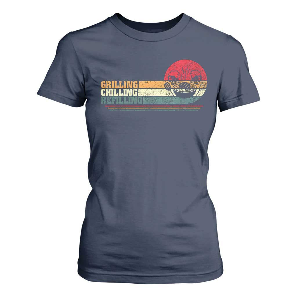 Funny BBQ Lover T Shirt For Women Grilling Chillin' Refillin Beer Drinking Smoker Grilling Pitmaster TS09 Navy Print Your Wear