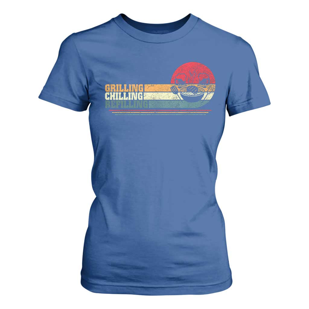 Funny BBQ Lover T Shirt For Women Grilling Chillin' Refillin Beer Drinking Smoker Grilling Pitmaster TS09 Royal Blue Print Your Wear