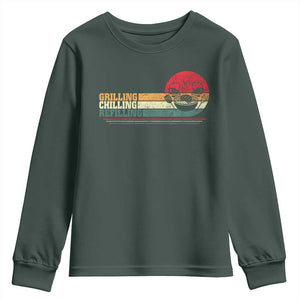 Funny BBQ Lover Youth Sweatshirt Grilling Chillin' Refillin Beer Drinking Smoker Grilling Pitmaster TS09 Dark Forest Green Print Your Wear