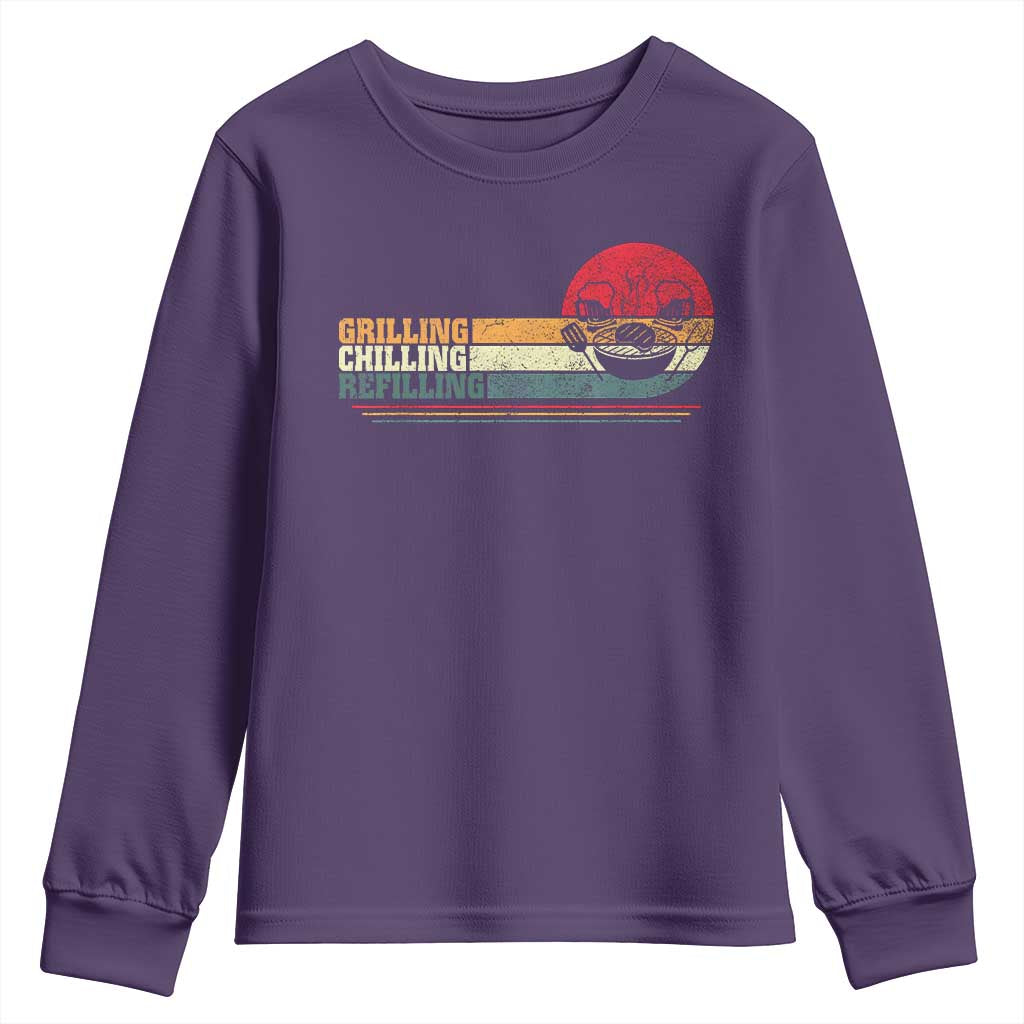 Funny BBQ Lover Youth Sweatshirt Grilling Chillin' Refillin Beer Drinking Smoker Grilling Pitmaster TS09 Purple Print Your Wear