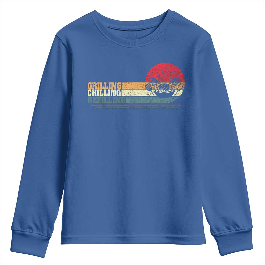 Funny BBQ Lover Youth Sweatshirt Grilling Chillin' Refillin Beer Drinking Smoker Grilling Pitmaster TS09 Royal Blue Print Your Wear