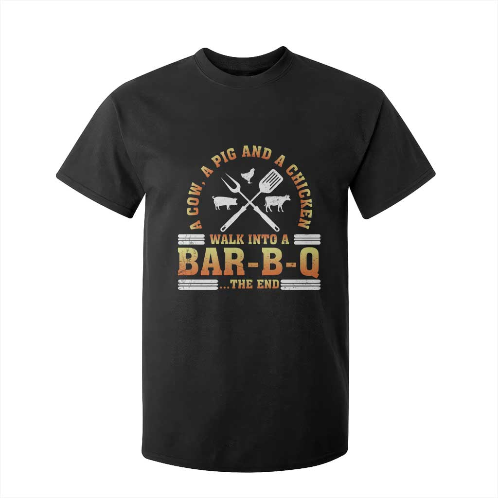 Funny BBQ Lover T Shirt For Kid A Cow A Pig And A Chicken Walk Into A Bar B Q Barbecue Pitmaster TS09 Black Print Your Wear
