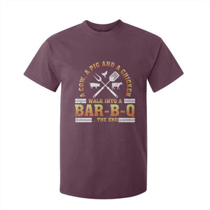 Funny BBQ Lover T Shirt For Kid A Cow A Pig And A Chicken Walk Into A Bar B Q Barbecue Pitmaster TS09 Maroon Print Your Wear