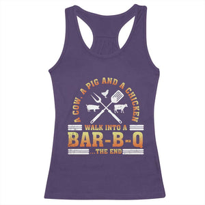 Funny BBQ Lover Racerback Tank Top A Cow A Pig And A Chicken Walk Into A Bar B Q Barbecue Pitmaster TS09 Purple Print Your Wear